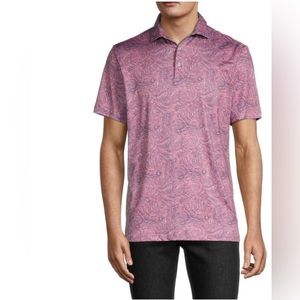 TailorByrd Golf Shirt Polo Abstract Print Medium‎ Pink Performance Wicking